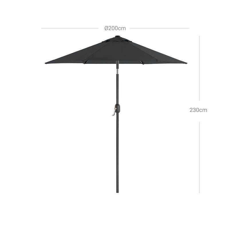 Parasol - Garden Parasol - Tiltable - Med Zwingel - Metal - 200 cm - Grå