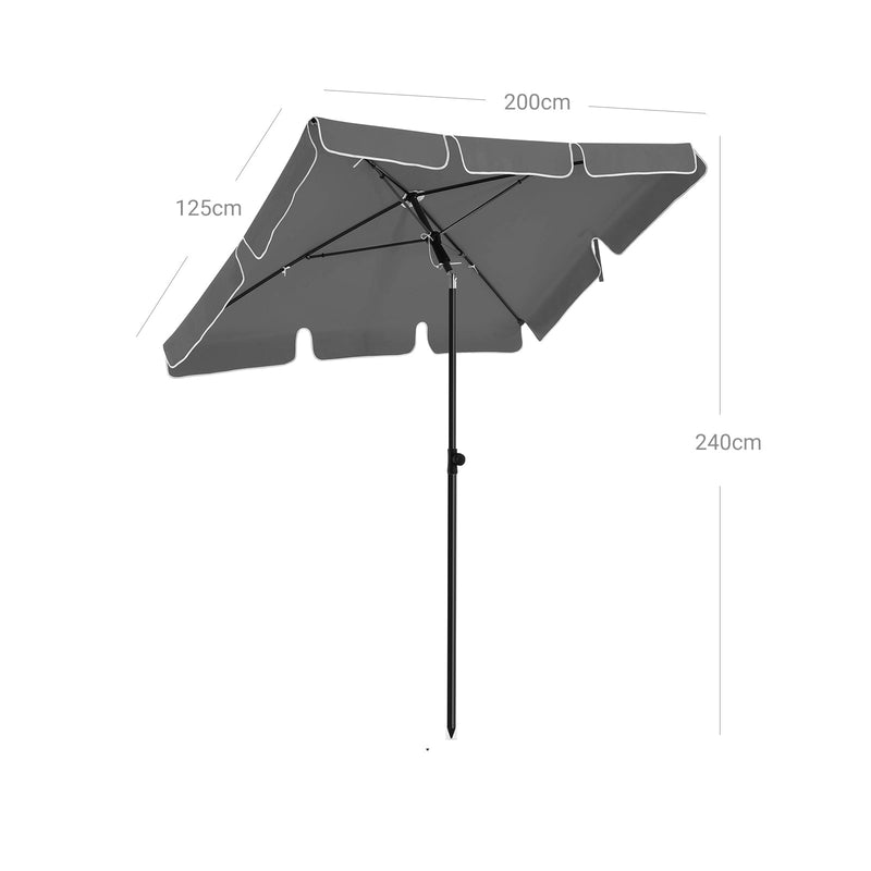 Parasol - puutarha -parasoli - suorakaiteen muotoinen - taitettava - 200 x 125 cm - harmaa