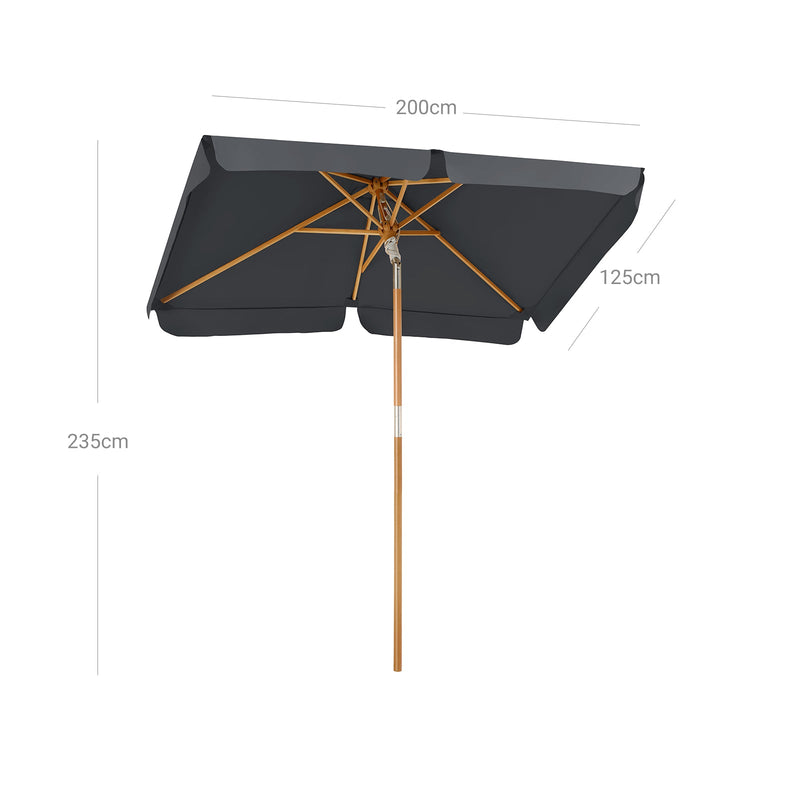 Parasol - 200 x 125 cm - Rechthoekige balkonscherm - Zonwering - Parasolmast -  Grijs