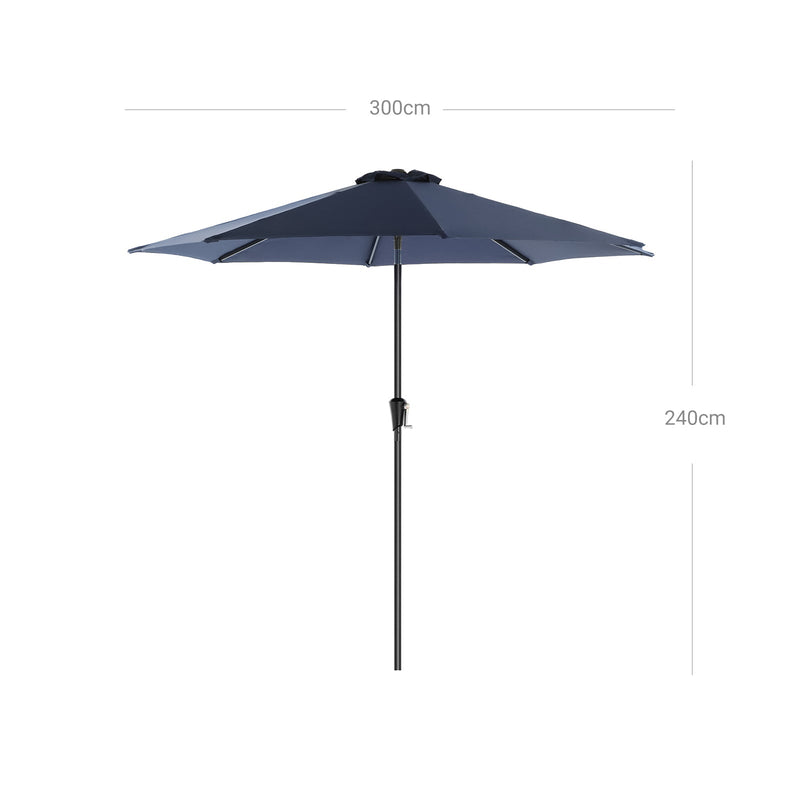 Parasol - Tuinparasol - Ø 300 cm - Achthoekig - Kantelbaar - Met zwengel - Blauw