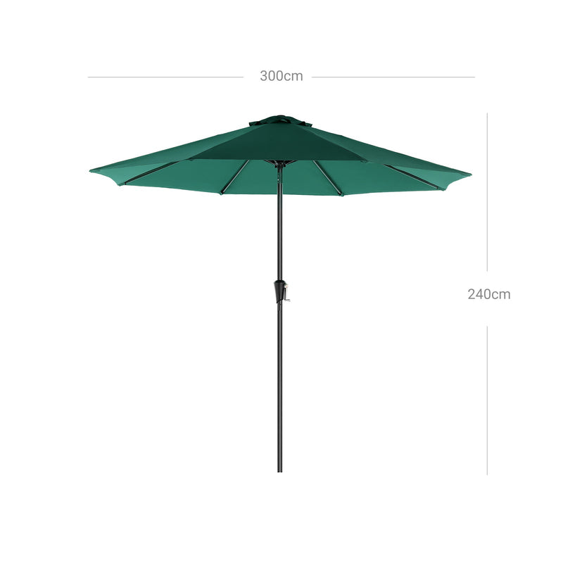 Parasol - Garden Parasol - Ø 300 cm - ottekantet - vippbar - med krumtap - grøn