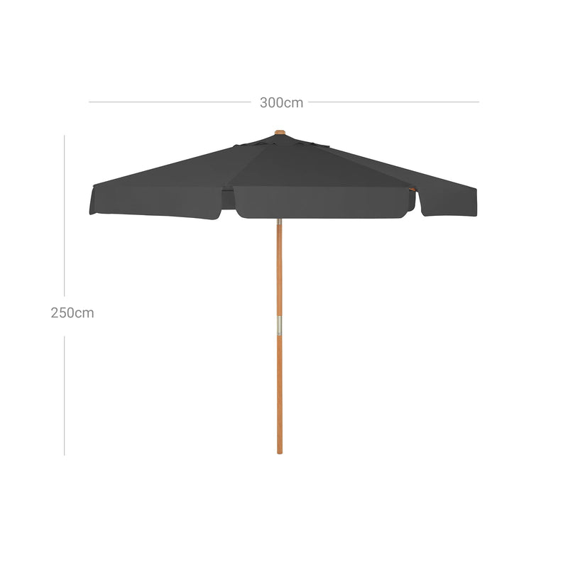 Parasol - 300 cm - Octagonal - Garden Parasol - Sol Protection - Parasol Stick and Paraply Ribs of Wood - Grey