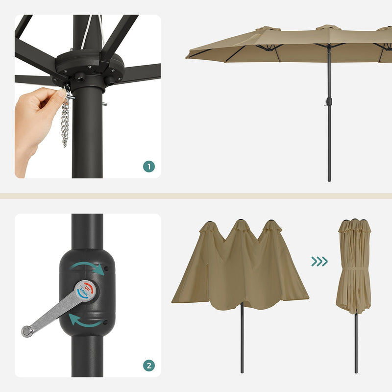 Parasol - extra stor trädgårdsparasol - markis - oval form - brun