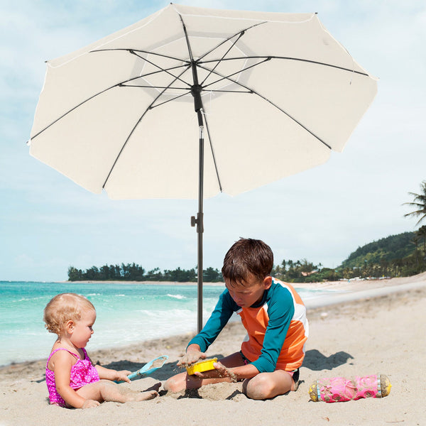 Parasol - Strandparasol - Ø 200 cm - Achthoekig - Kantelbaar - Met zwengel - Beige