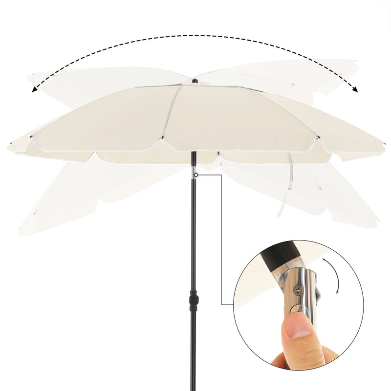 Parasol - Strandparasol - Ø 200 cm - ottekantet - vippbar - med krumtap - beige