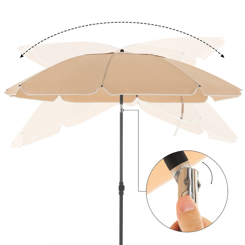 Parasol - Tuinparasol - Ø 200 cm - Achthoekig - Kantelbaar - Met zwengel - Taupe