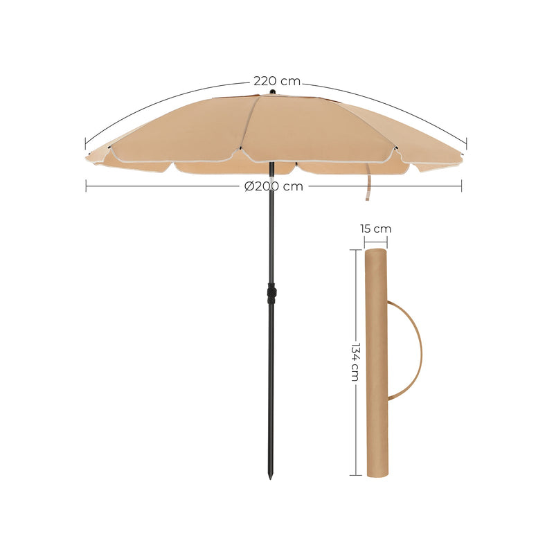 Parasol - Garden Parasol - Ø 200 cm - ottekantet - vippbar - med krumtap - Taupe