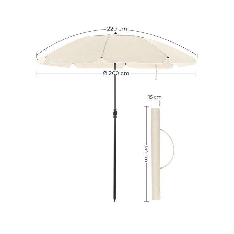 Parasol - Strandparasol - Ø 200 cm - ottekantet - vippbar - med krumtap - beige