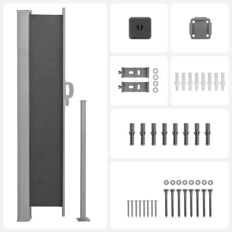 Side Canopy - 180 x 450 cm (H x L) - Blækbeskyttelse - Solbeskyttelse - Rollerblind - Udvidelig - Sort