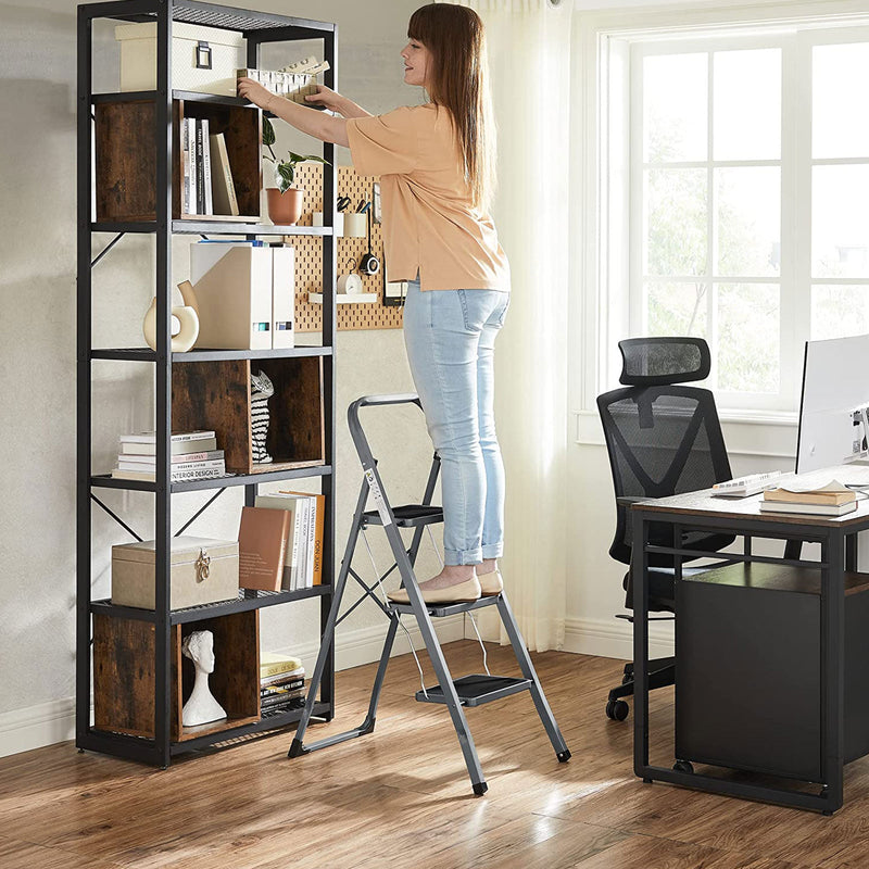 Tabouret de pas - avec 3 étapes - cadre métallique - gris-noir