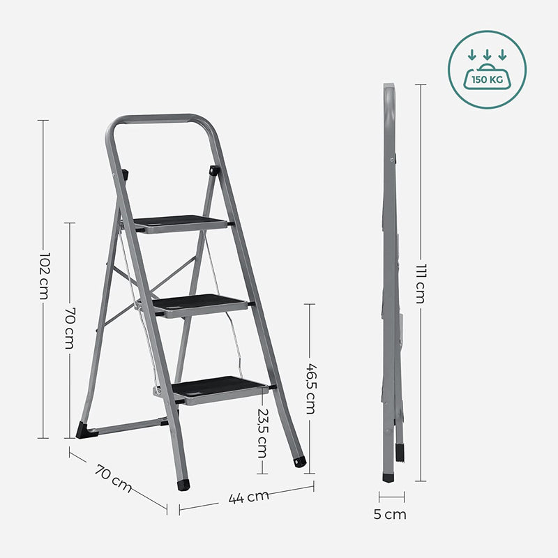 Tabouret de pas - avec 3 étapes - cadre métallique - gris-noir