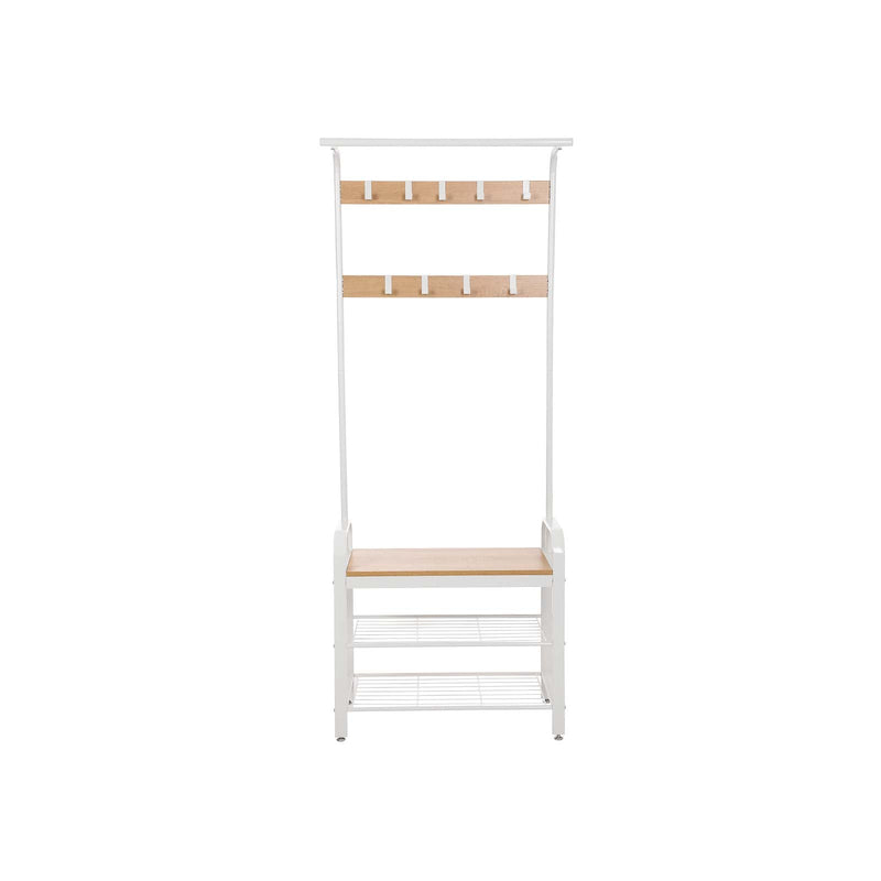 Rack de manteau avec porte-chaussures et banc - Design industriel - blanc / naturel