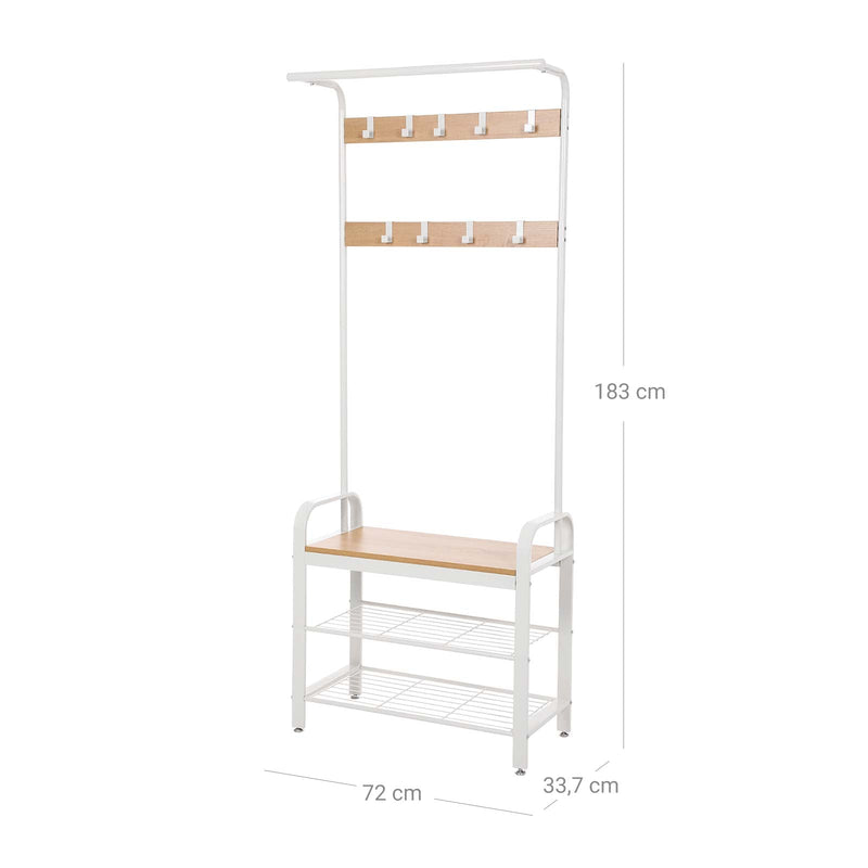 Rack de manteau avec porte-chaussures et banc - Design industriel - blanc / naturel