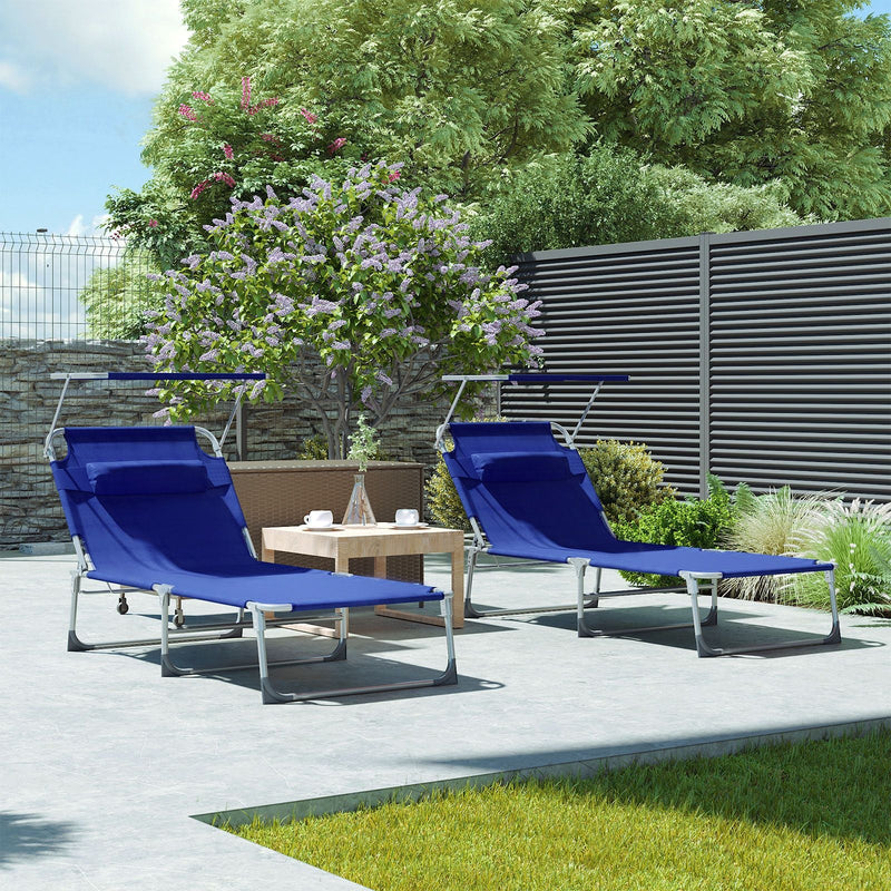 Lit solaire - Lounger - Chaise de jardin - Extra grande - 71 x 200 x 38 cm - calble jusqu'à 150 kg - avec appui-tête et canopée - dossier réglable - pliage - bleu