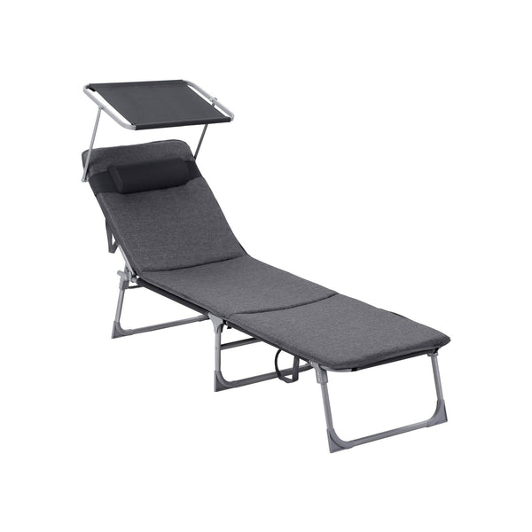 Lounger - Lounge Chair - Folding - With nackest - With Sun Visor - Dark Grey