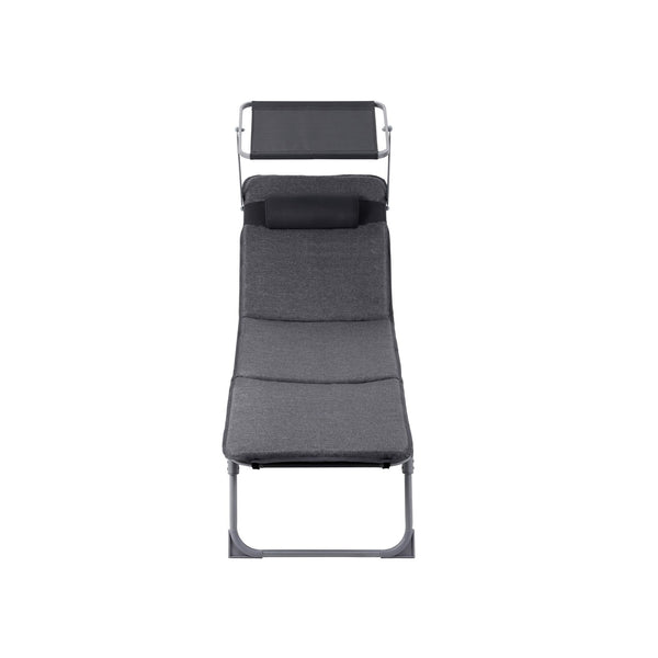 Lounger - Chaise longue - pliage - avec appuie-tête - avec visière solaire - gris foncé