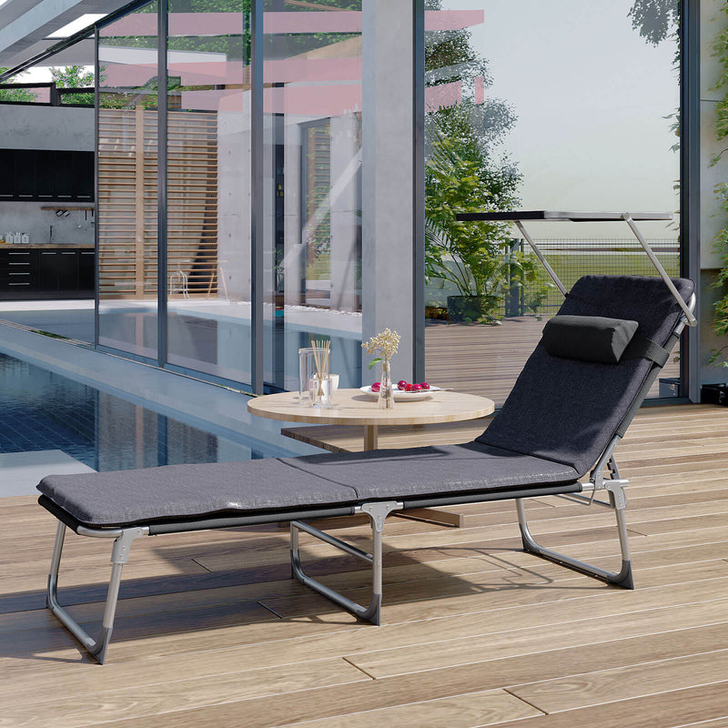 Lounger - Chaise longue - pliage - avec appuie-tête - avec visière solaire - gris foncé