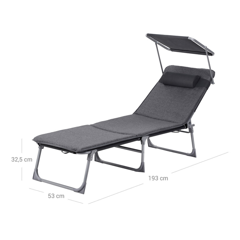 Lounger - Lounge Chair - Folding - With nackest - With Sun Visor - Dark Grey