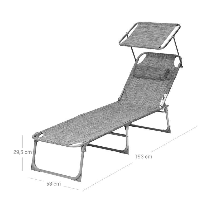 Tuinstoel - Zonstoelen - Ligstoel- Met zonnescherm - Verstelbaar - Grijs