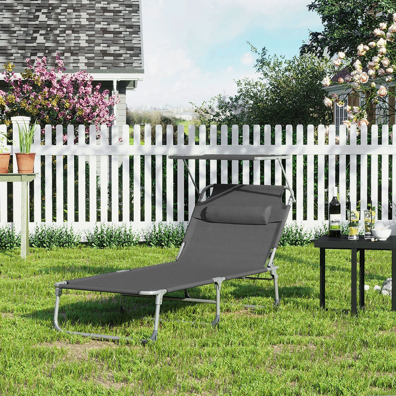 Lands de soleil - Chaise longue - Chaise de jardin - Extra grande - 71 x 200 x 38 cm - imposable jusqu'à 150 kg - avec appui-tête et canopée - Gray