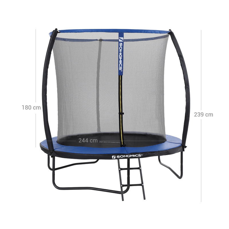 Trampoline de jardin - trampoline - avec net - rond - avec escaliers - Ø 244 cm - bleu