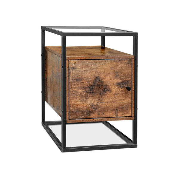 Sengbord - Stue Cabinet - Side Bord - Sofabord - med glas - Vintage brun / sort