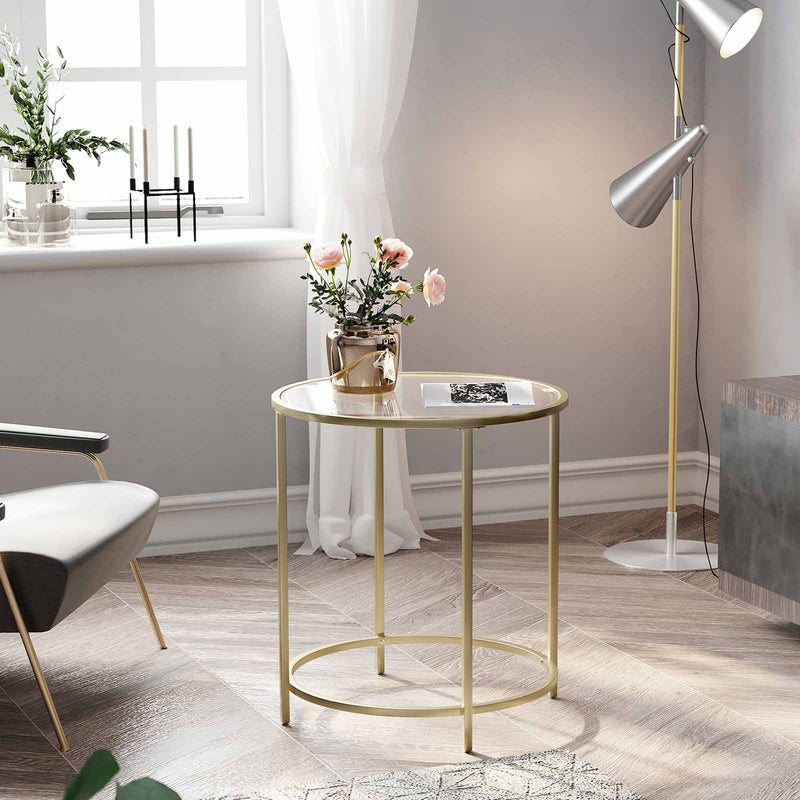 Table basse - table d'appoint rond - avec dessus en verre