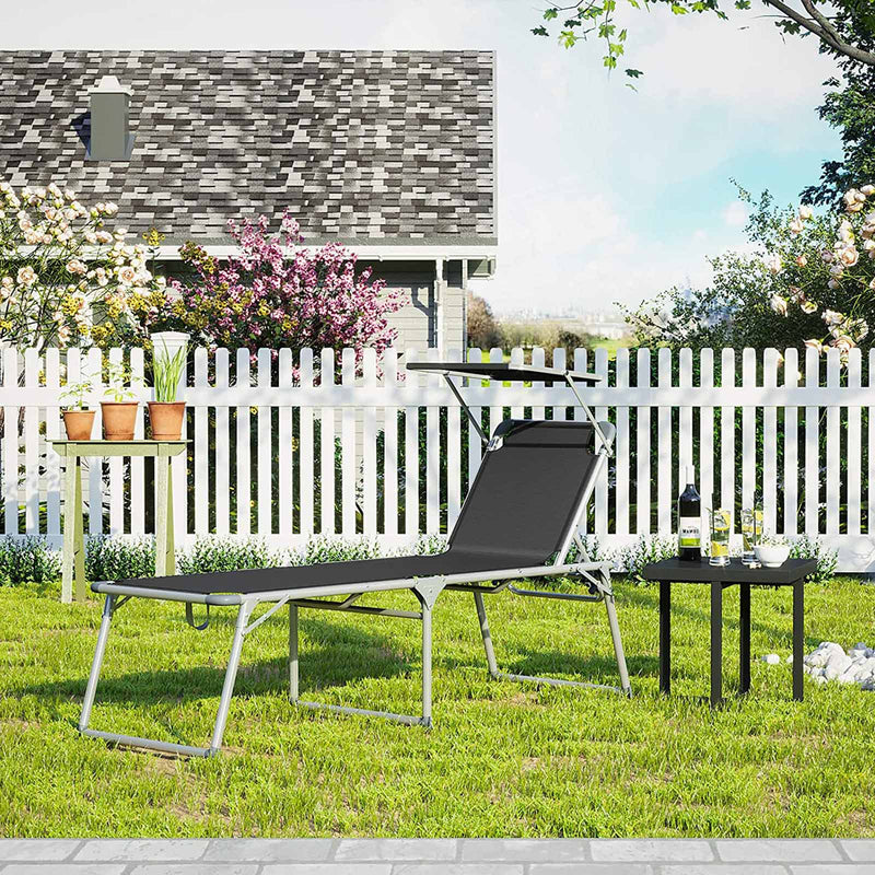 Lounger - Garden Seat - Extra Large 65 x 200 x 48 cm - Lastkapacitet upp till 150 kg - med soltak - ryggstöd - svart