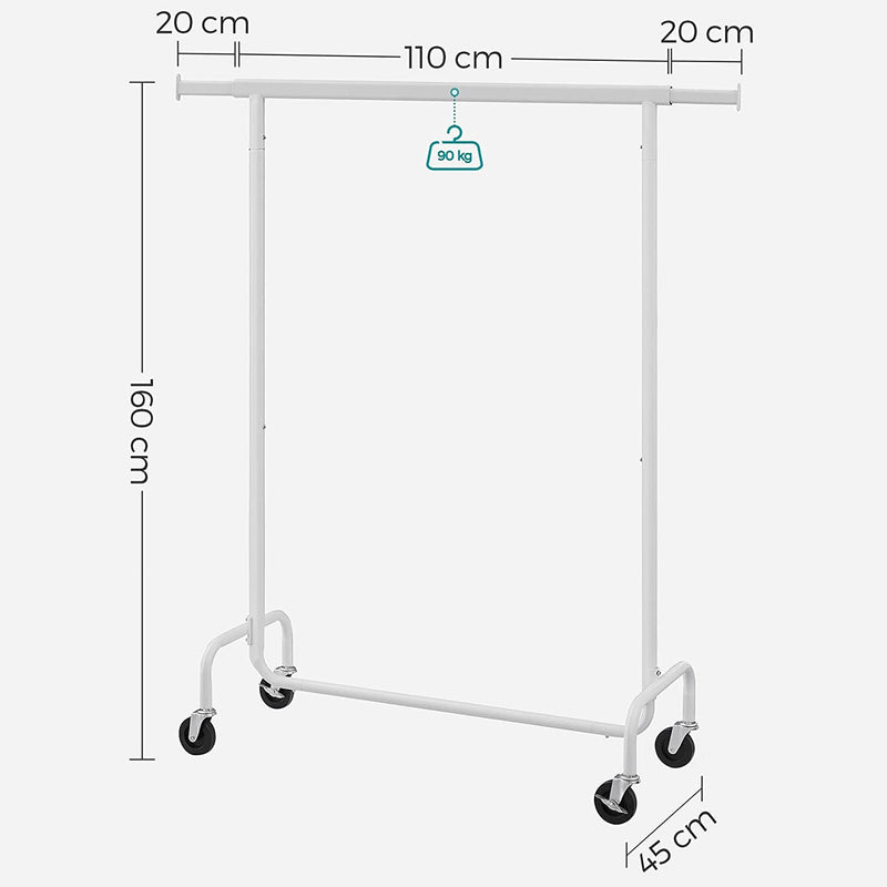 Rack de vêtements - Vêtements Armoire - TIE de vêtements extensible - sur roues - blanc