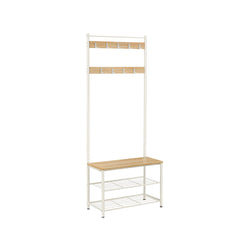 Armoire de garde-robe - Rack-Rack - avec banc - Rack à chaussures - 9 Haken - Brun blanc