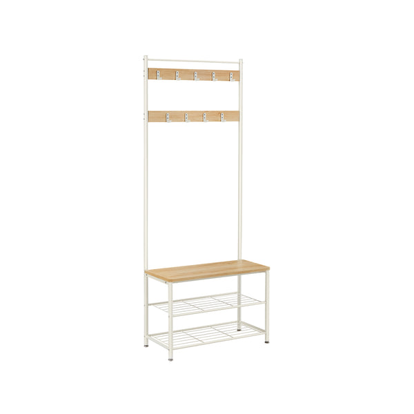 Armoire de garde-robe - Rack-Rack - avec banc - Rack à chaussures - 9 Haken - Brun blanc