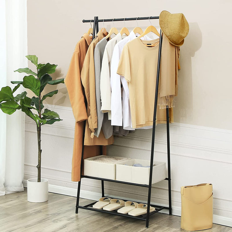 Metal Jacket Rack With Shoe Rack - Clothing Rack - Svart