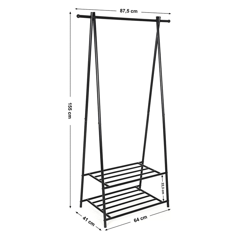 Metal Jacket Rack With Shoe Rack - Clothing Rack - Svart