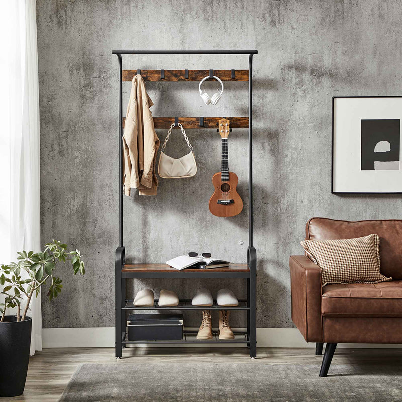 Coat Rack - Sko rack med siddepladser - tøjstativ med 9 aftagelige kroge - bænk - 2 gasboller