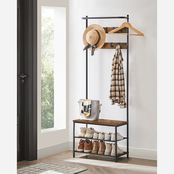 Rack en manteau avec porte-chaussures et banc - Design industriel - Gray