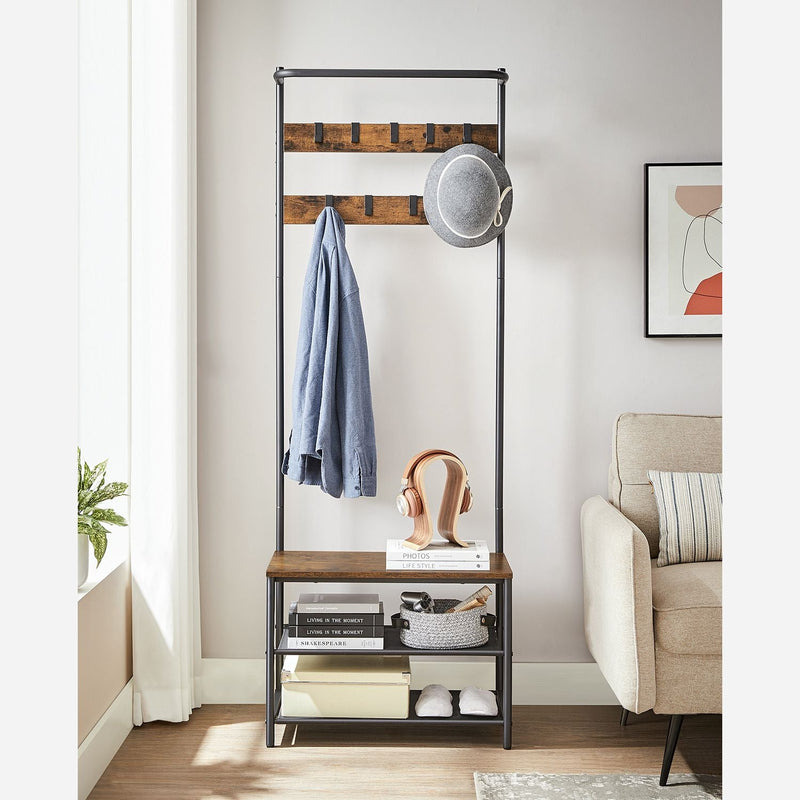 Rack en manteau avec porte-chaussures et banc - Design industriel - Gray