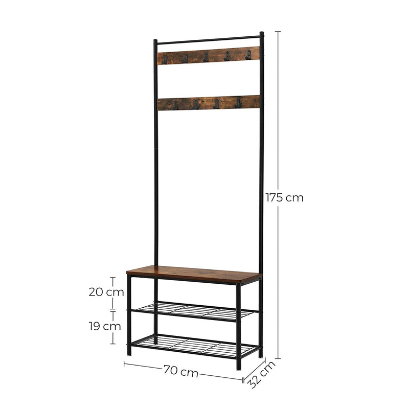 Garderobe - frakke rack - med sko ting - skoholder med siddepladser - med 3 kroge - mørkebrun