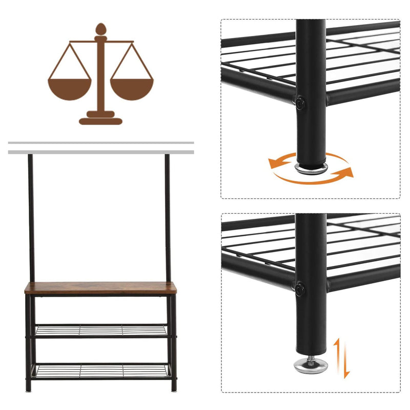 Garderobe - Kapstok - Met schoenendragers - Schoenendrager met zitje - Met 3 haken - Donkerbruin