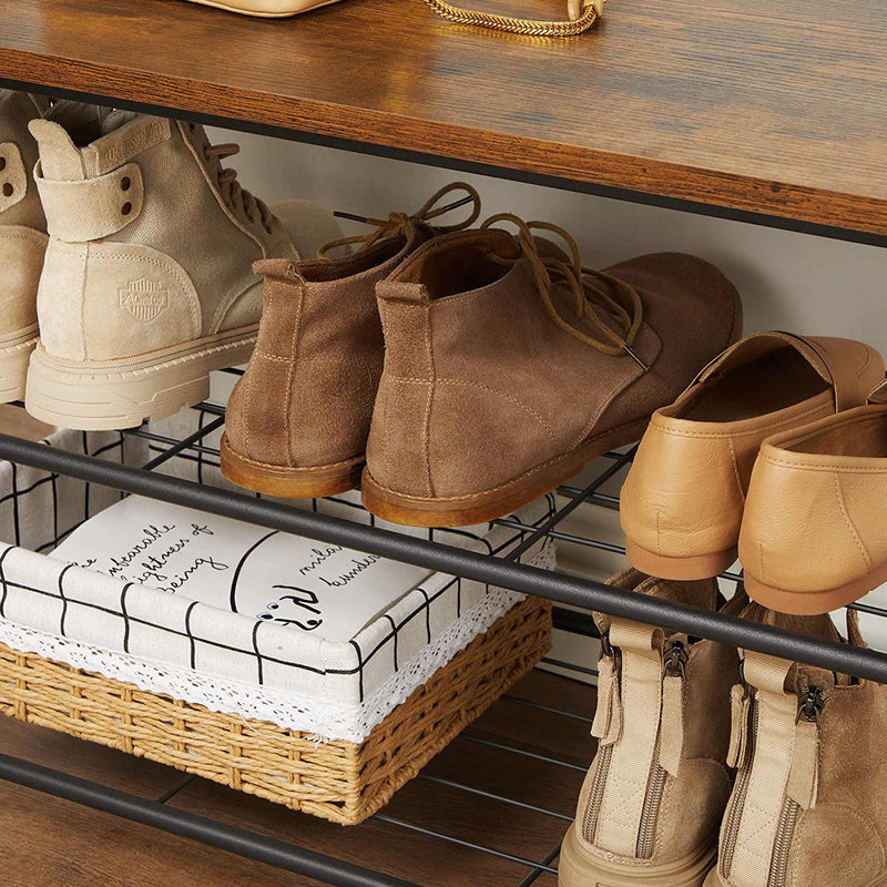 Armoire - Rack de manteau - avec des chaussures - Carrier à chaussures avec sièges - avec 3 crochets - brun foncé