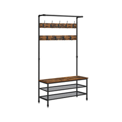 Garderobe - med bænk - Stor frakkeholder - med 9 Haken - Shoe Rack - Industrial Version