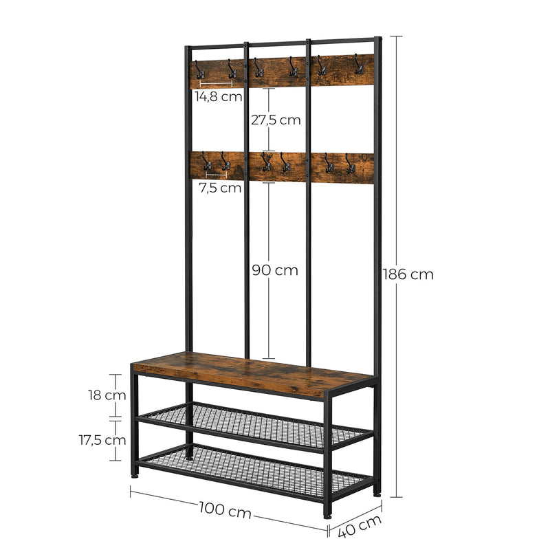 Stor kappa med soffa - med 12 klädkrokar - skosställ - robust stålram - industriell design