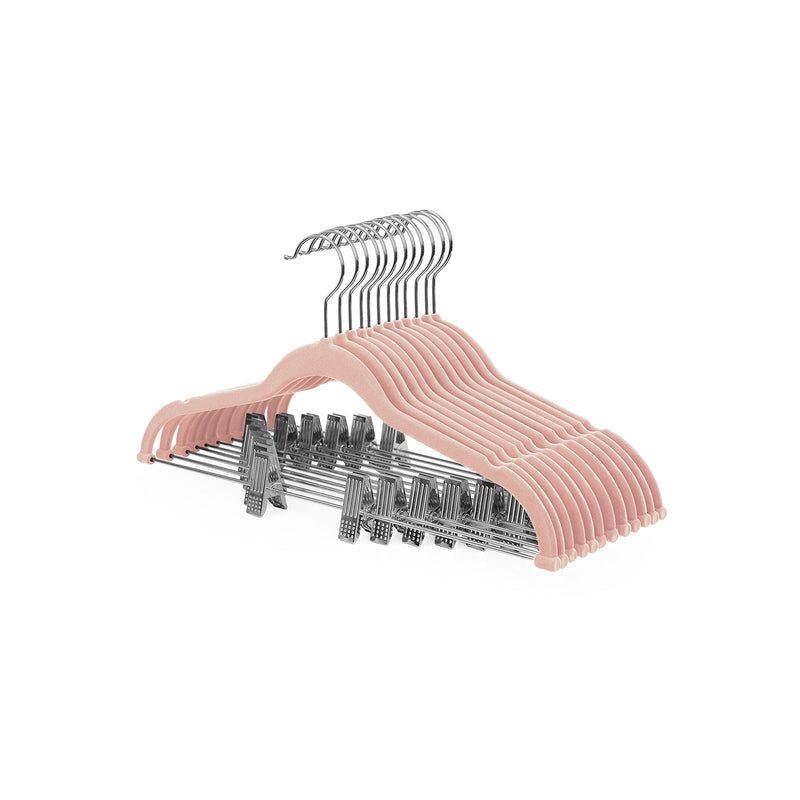 Broekhangers - Kledinghangers - Fluweel - Met brug en clips - 12 hangers - dun - Antislip - Rose