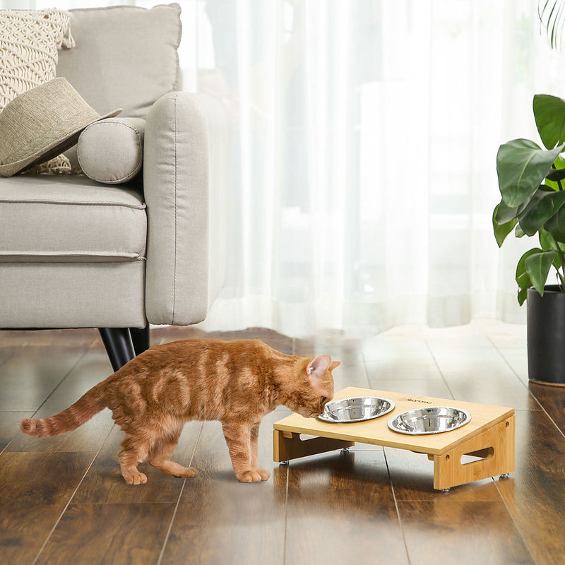 Dog Box - Food Bowl - Med Bamboo Frame - För hundar och katter - 2 matare