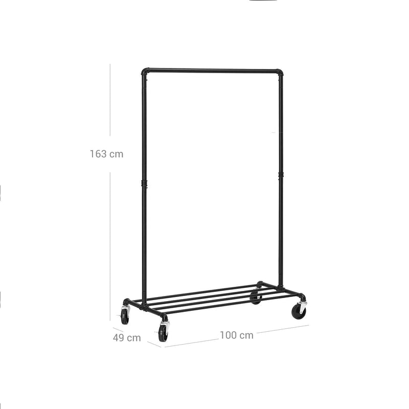 Beklædningsstativ - frakkeholder - industrielt design - op til 90 kg skattepligtig - industriel design - garderobefil - med 1 tøjstang - sort