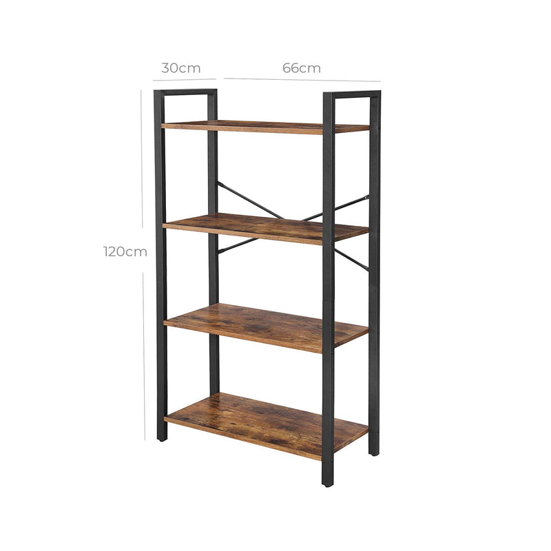 Bibliothèque - avec 4 niveaux - Rack de stockage - Cadre en acier - hauteur 120 cm - Brown-Black