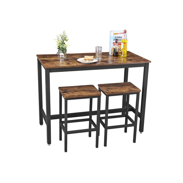 Bartafel - Met 2 barkrukken - Hoge tafel -  120 x 60 x 90 cm - Vintage bruin zwart