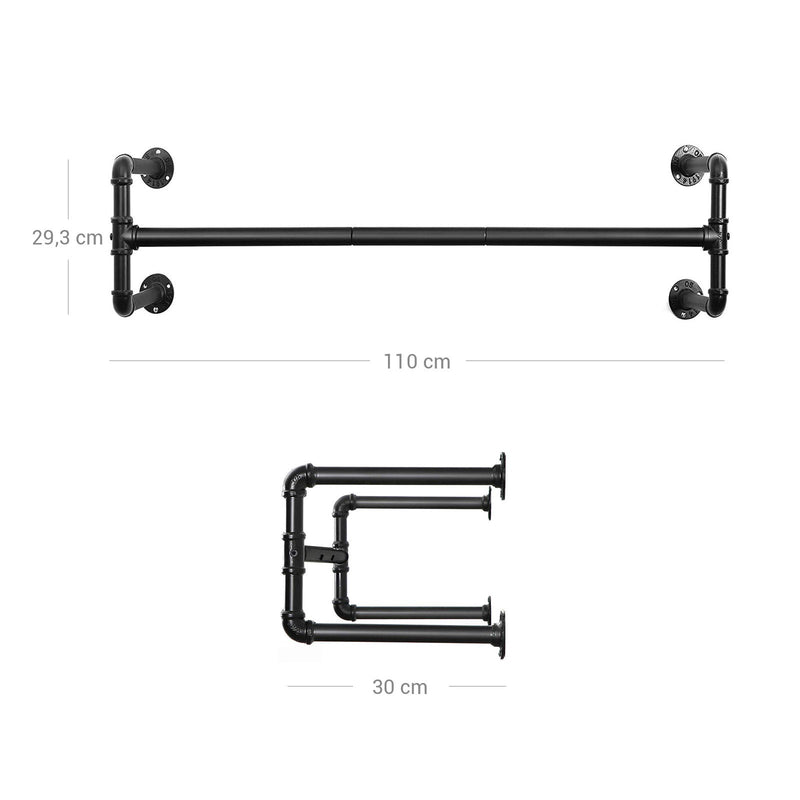 Tøjstang - til væggen - frakke rack - i industrielt design - sort