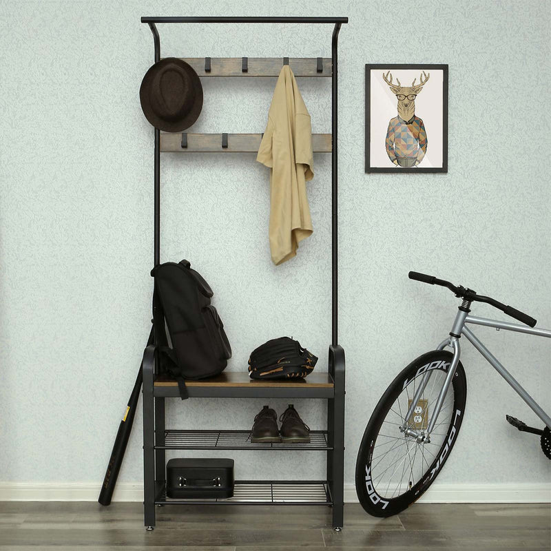 Coat Rack - skosställ med sittplatser - med 9 krokar - Industriell design