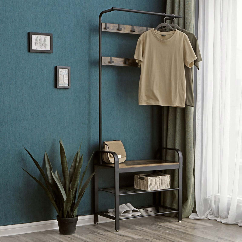 Coat Rack - skostativ med siddepladser - med 9 kroge - industrielt design