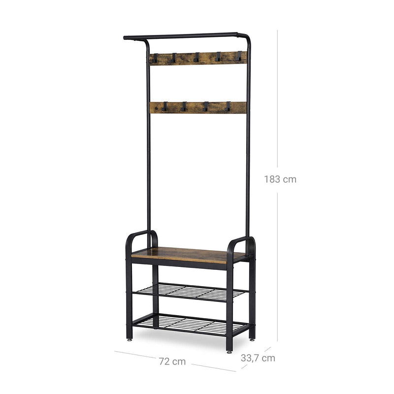 Rack pentru haina - suport pentru încălțăminte cu scaune - cu 9 cârlige - design industrial